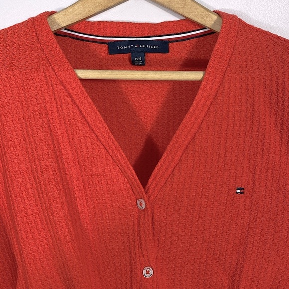 🌸Tommy Hilfiger Womens Ribbed Button Front Top Red Medium - Picture 8 of 9